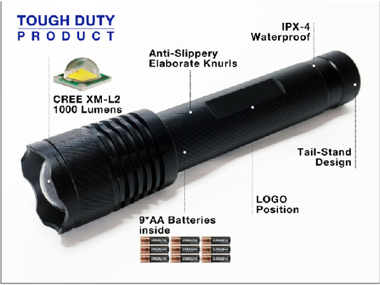 ซูม Head ความปลอดภัยสูง Torchlight 1000 Lumen พร้อมแบตเตอรี่ขนาด 9 * AA