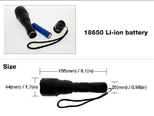 ขนาดเล็กแกร่ง 18650 ไฟฉาย LED Diving พร้อมสวิตช์การควบคุมแม่เหล็ก