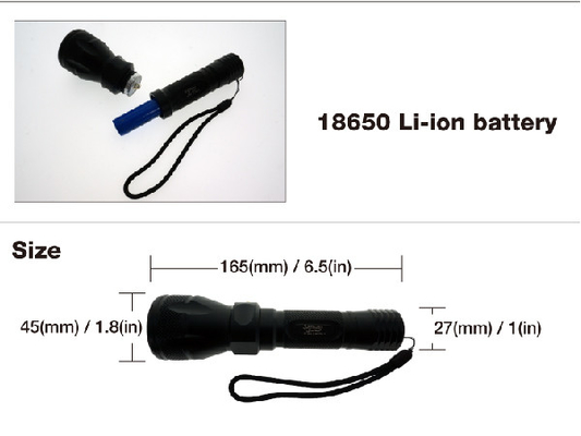 Handsize Diving ไฟฉาย LED IPX8 ความทนทานต่อน้ำด้วยแบตเตอรี่ลิเธียมไอออน 18650