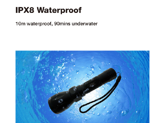 Handsize Diving ไฟฉาย LED IPX8 ความทนทานต่อน้ำด้วยแบตเตอรี่ลิเธียมไอออน 18650