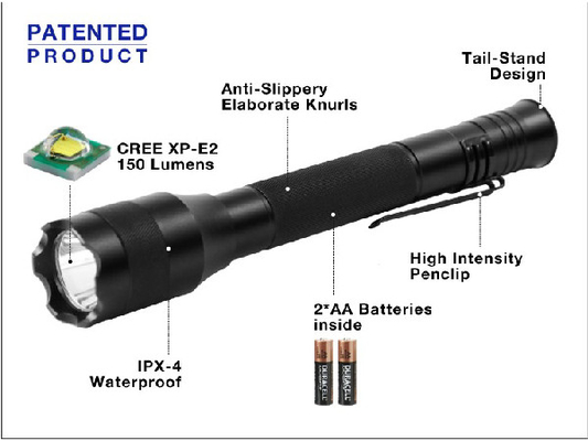 พวงกุญแจเป็นมิตรกับสิ่งแวดล้อมอลูมิเนียม 2AA แบตเตอรี่ CREE LED Porjective โลโก้ไฟฉายสำหรับ holloween